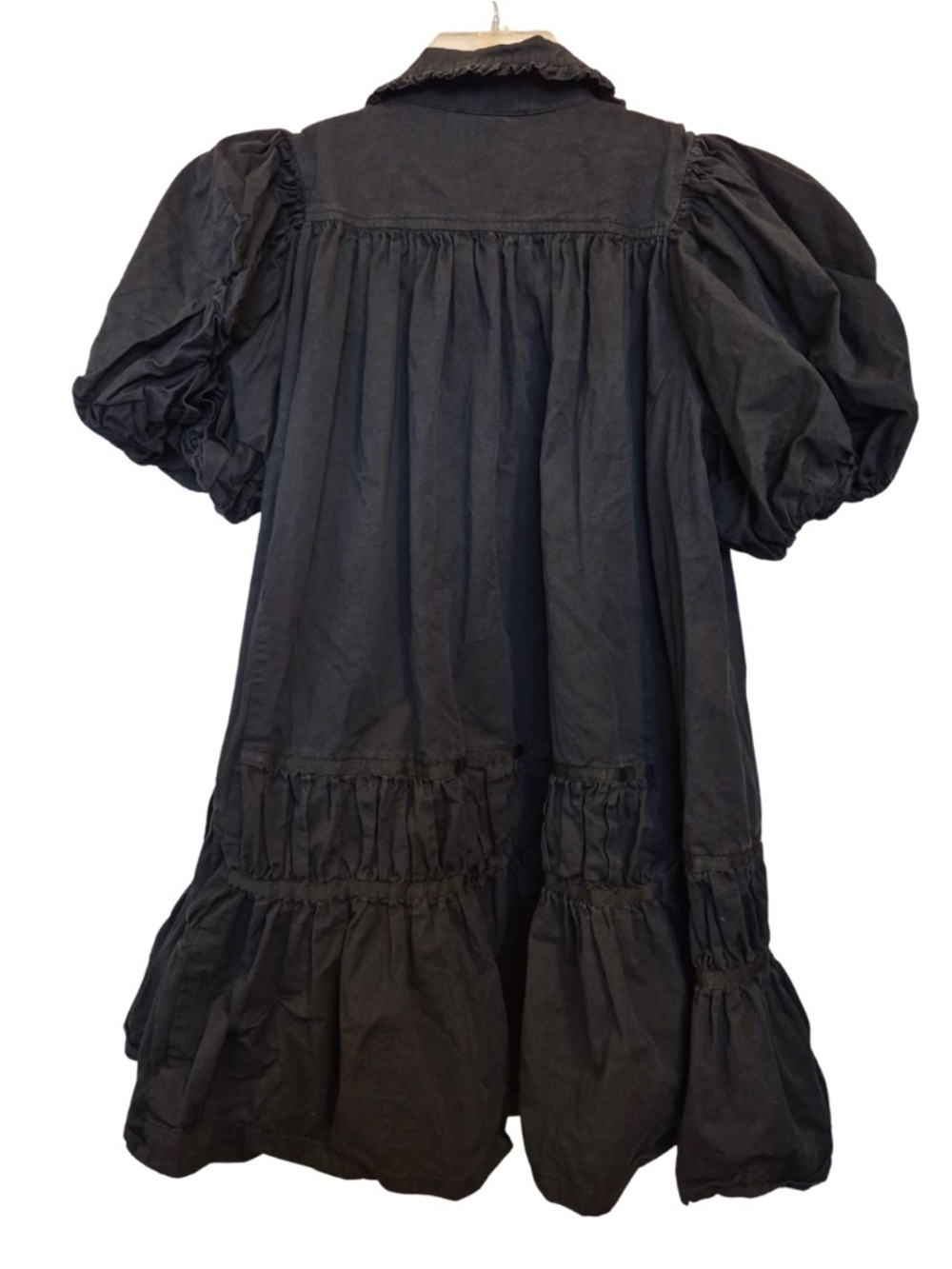 Sassy Cinnamon Cotton Puff Sleeve Button-Front Babydoll Dress - Picture 3 of 11